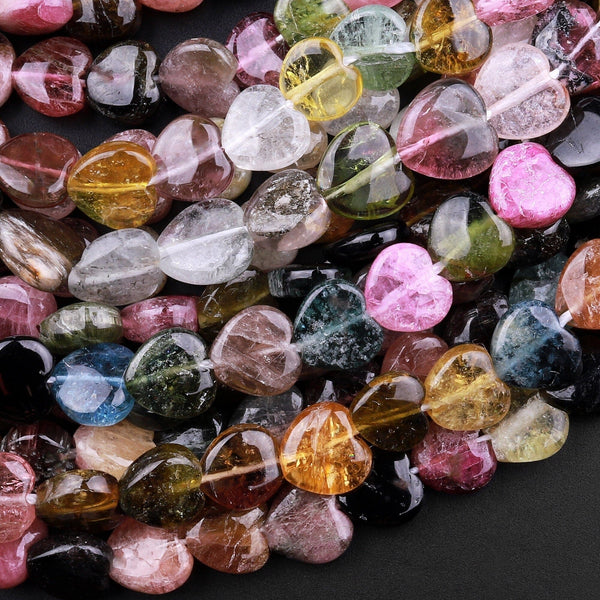 Natural Pink Yellow Green Tourmaline Heart Beads 6mm 8mm 10mm 15.5" Strand