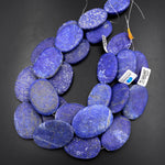 Large Phenomenal Matte Natural Blue Lapis Flat Oval Pendant Beads 15.5" Strand