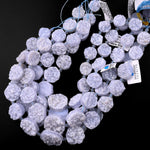 Rare Natural Blue Chalcedony Druzy Drusy Beads Hand Cut Coin Circle Sparkling Crystals 15.5" Full Strand