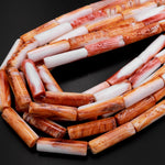 Natural Orange Red Spiny Oyster Smooth Long Tube Beads 30mm 15.5" Strand