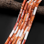 Natural Orange Red Spiny Oyster Smooth Long Tube Beads 30mm 15.5" Strand