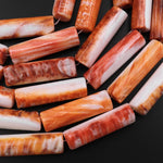 Natural Orange Red Spiny Oyster Smooth Long Tube Beads 30mm 15.5" Strand