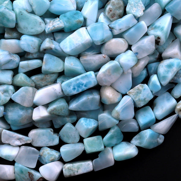 Natural Blue Larimar Freeform Pebble Chip Nugget Beads Gemstone 15.5" Strand
