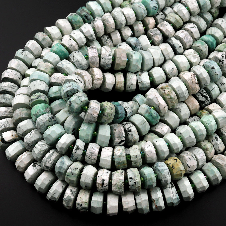 Large Natural Faceted African Green Chrysoprase Rondelle Chunky Disc Wheel Beads 15.5" Strand