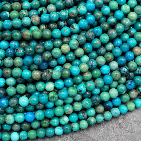 Natural Turquoise 4mm 5mm Round Beads Real Genuine Vibrant Blue Green Turquoise 15.5" Strand