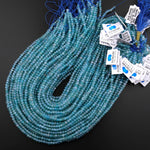AAA Micro Faceted Natural Teal Blue Apatite 4mm Rondelle Beads 15.5" Strand
