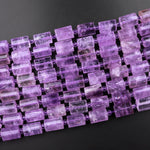 AAA Faceted Natural Amethyst Tube Cylinder Beads Rich Purple Gemstone Beads 15.5" Strand
