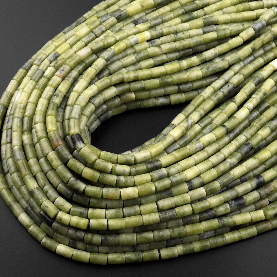 Natural Green Serpentine Jade Tube Cylinder Beads 6mm 15.5" Strand