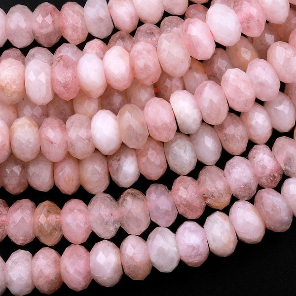 Faceted Natural Pink Morganite Aquamarine Beryl Rondelle Beads 5mm 6mm 15.5" Strand