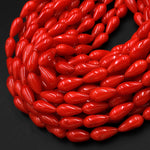 AAA Genuine Red Bamboo Coral Smooth Teardrop Briolette Beads 10mm Vertically Drilled 15.5" Strand