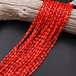 Genuine Red Bamboo Coral Small Rice Barrel Beads 8mm 15.5" Strand