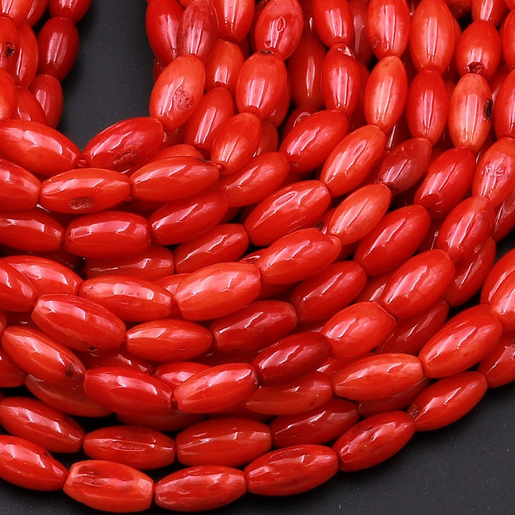 Genuine Red Bamboo Coral Small Rice Barrel Beads 8mm 15.5" Strand