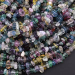 Natural Rainbow Fluorite Purple Green Yellow Freeform Chip Pebble Nugget Beads 15.5" Strand