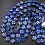 4 Four Leaf Clover Beads 10mm 12mm Natural Blue Lapis Hand Carved Flower Gemstone 15.5" Strand