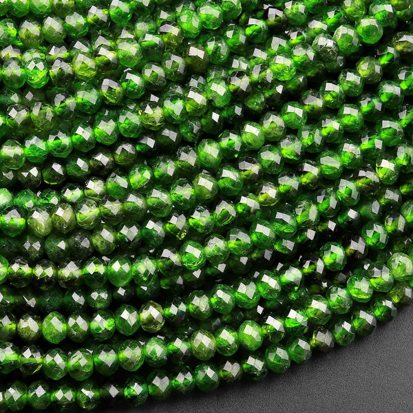 AAA Real Genuine Natural Green Chrome Diopside Faceted 4mm Rondelle Gemstone Beads 15.5" Strand
