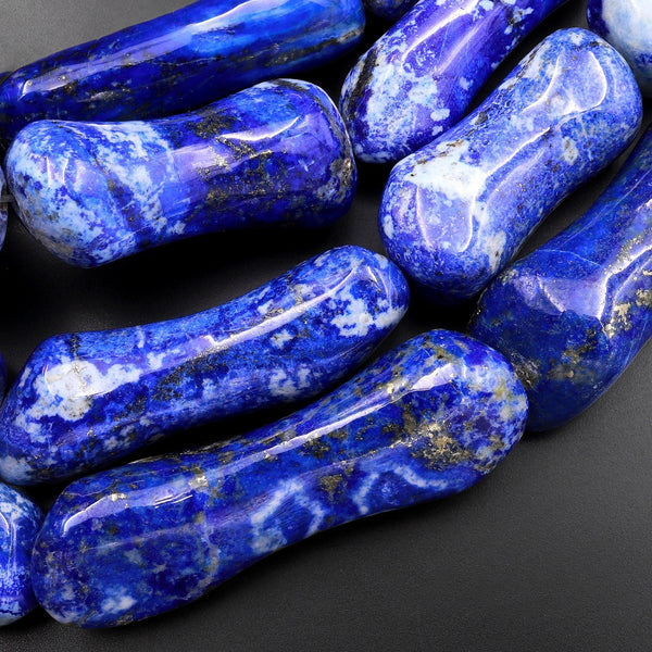 Large Phenomenal Freeform Natural Blue Lapis Flat Slab Pendant Beads Dog Bone Shape 15.5" Strand