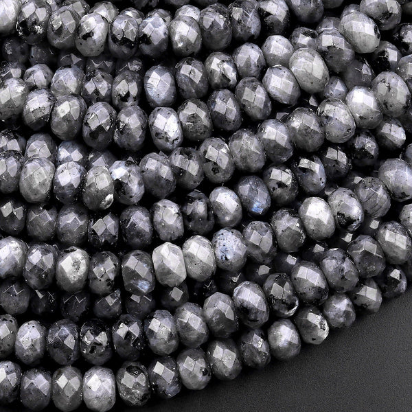 Faceted Natural Larvikite 4mm Rondelle Beads Aka Norway Moonstone Black Labradorite 15" Strand