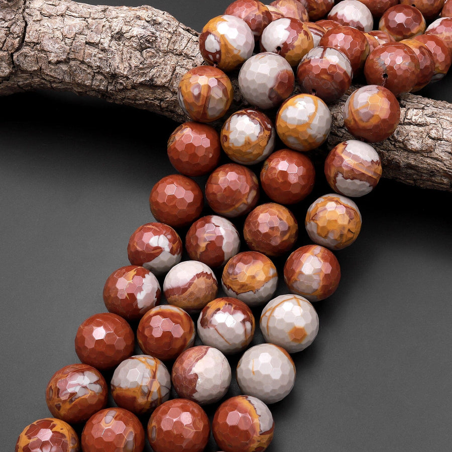 Large Phenomenal Faceted Natural Noreena Jasper 18mm 20mm Round Beads 15.5" Strand