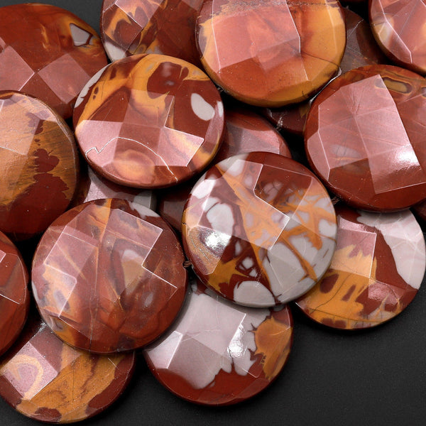 Large Phenomenal Faceted Natural Noreena Jasper Coin Pendant Beads 20mm 30mm 50mm 15.5" Strand
