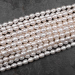 AAA Genuine White Freshwater Potato Oval 8mm 10mm Pearl Shimmery Iridescent Classic White Pearl 15.5" Strand