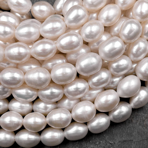 AAA Genuine White Freshwater Potato Oval 8mm 10mm Pearl Shimmery Iridescent Classic White Pearl 15.5" Strand