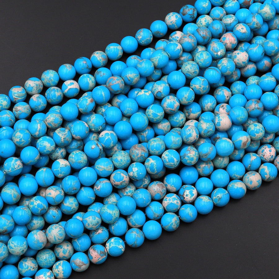 Blue Turquoise Jasper 4mm 6mm 8mm 10mm Round Beads Aka Impression Imperial Jasper Snake Skin Jasper 15.5" Strand