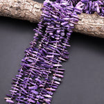 Natural Purple Charoite Long Freeform Spike Top Side Drilled Beads 15.5" Strand