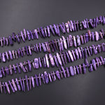 Natural Purple Charoite Long Freeform Spike Top Side Drilled Beads 15.5" Strand
