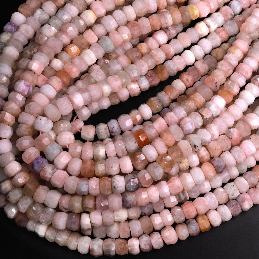 Faceted Natural Pastel Pink Morganite Pink Aquamarine Beryl Rondelle Beads 8mm 9mm 15.5" Strand
