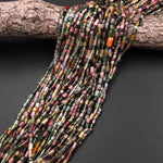 Natural Green Pink Watermelon Tourmaline Freeform Tube Cylinder Beads 15.5" Strand