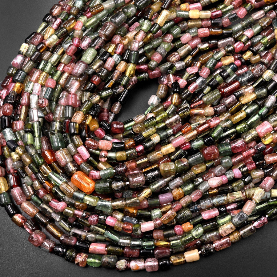 Natural Green Pink Watermelon Tourmaline Freeform Tube Cylinder Beads 15.5" Strand
