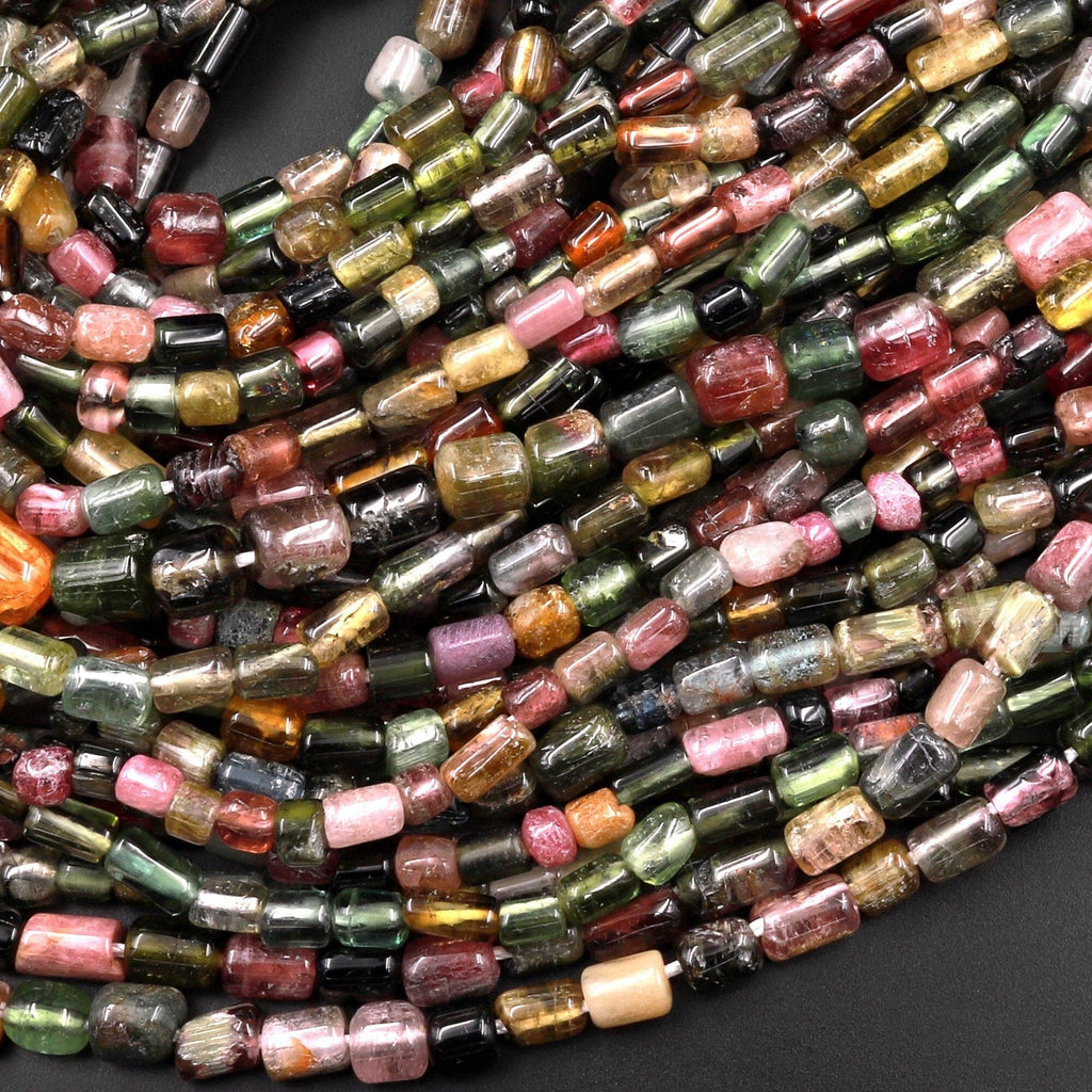 Natural Green Pink Watermelon Tourmaline Freeform Tube Cylinder Beads 15.5" Strand