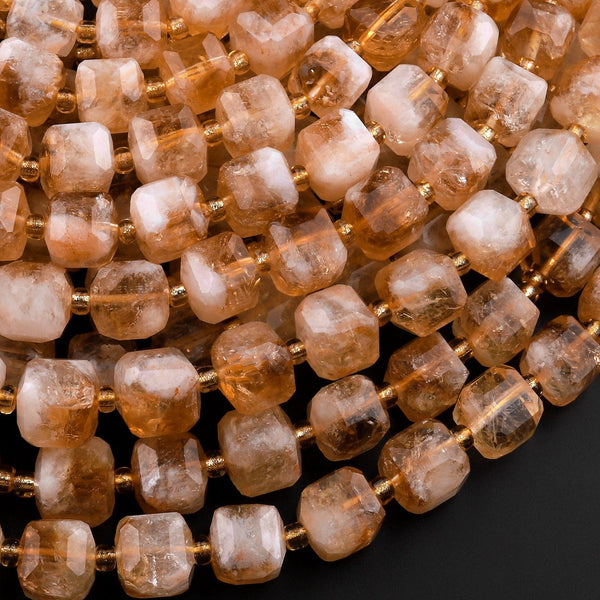 Natural Golden Citrine Faceted 6mm 8mm Dice Cube Square Beads 15.5" Strand