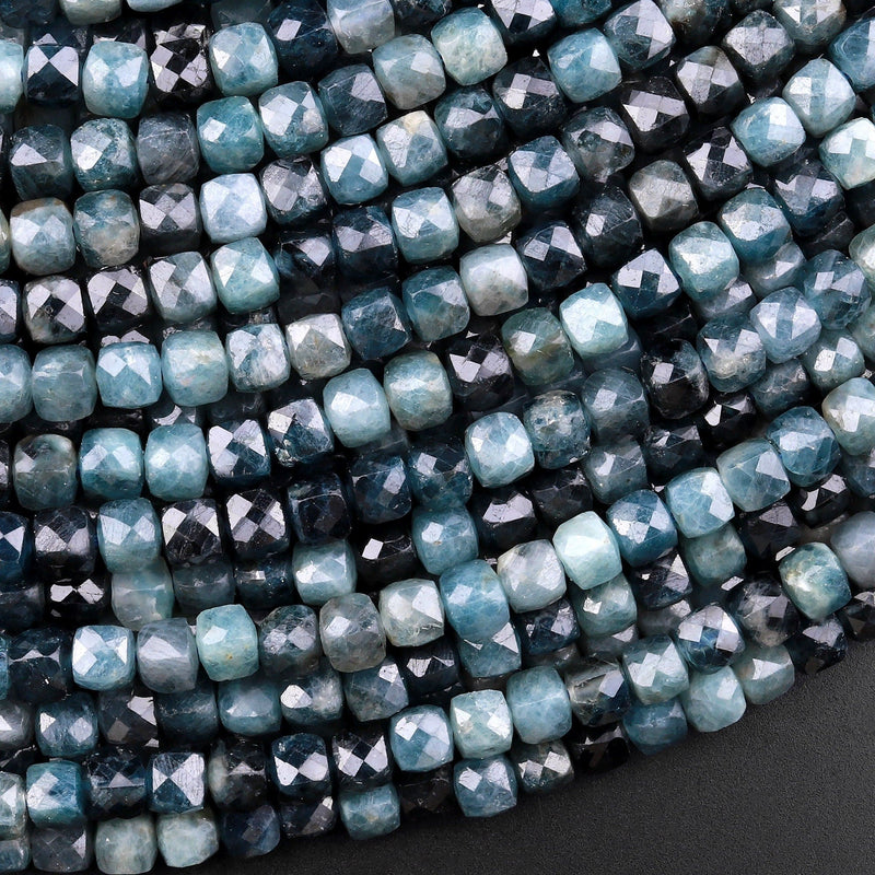 Natural Blue Paraiba Tourmaline Faceted 4mm Cube Square Dice Beads Gemstone 15.5" Strand