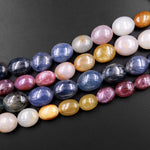 Natural Multicolor Red Pink Yellow Sapphire Smooth Oval Pebble Large Gemstone Beads Necklace Strand