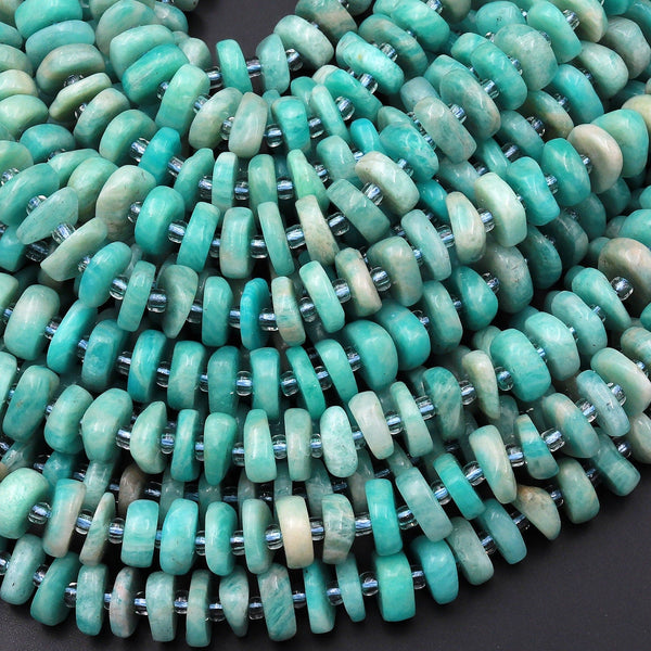 Natural Peruvian Amazonite 8mm 10mm Rondelle Freeform Beads 15.5" Strand