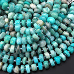 Natural Peruvian Blue Green Amazonite 8mm 10mm Rondelle Freeform Beads 15.5" Strand
