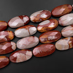 Large Phenomenal Faceted Natural Noreena Jasper Long Oval 40mm Pendant Beads 15.5" Strand