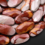 Large Phenomenal Faceted Natural Noreena Jasper Long Oval 40mm Pendant Beads 15.5" Strand