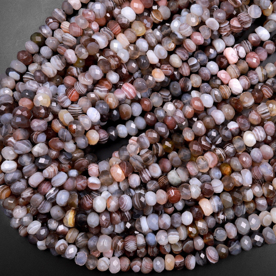 Freeform Faceted Natural Botswana Agate Faceted Rondelle Beads 7mm 8mm 15.5" Strand