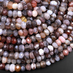 Freeform Faceted Natural Botswana Agate Faceted Rondelle Beads 7mm 8mm 15.5" Strand