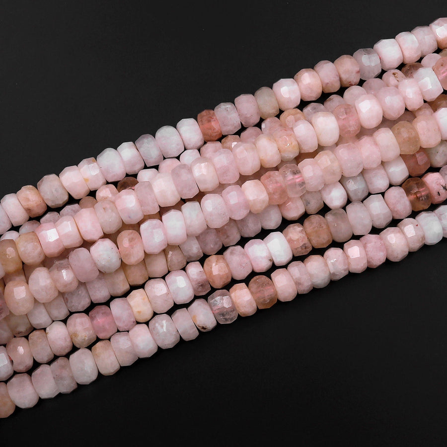Faceted Natural Pastel Pink Morganite Aquamarine Beryl Rondelle Wheel Beads 8mm 9mm 15.5" Strand