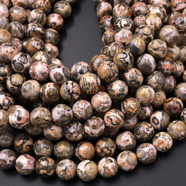 Natural Leopard Skin Jasper 6mm 8mm 10mm Smooth Round Beads 15.5" Strand