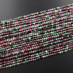 Micro Faceted Small Natural Red Ruby Green Zoisite 2mm Faceted Round Beads Laser Diamond Cut Gemstone 15.5" Strand