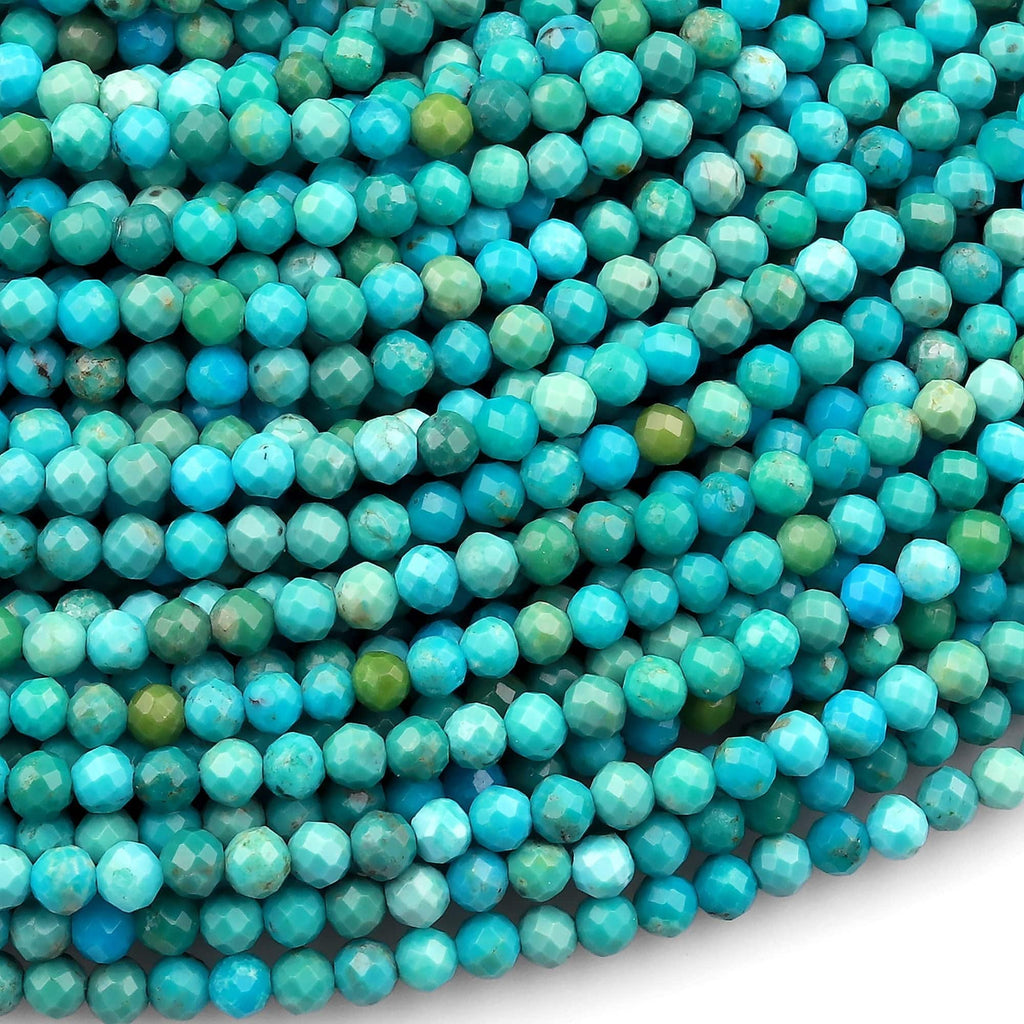 AAA Natural Turquoise 2mm 3mm 4mm Faceted Round Beads Real Genuine