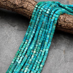 Genuine Real Natural Blue Green Turquoise 4mm Cube Square Dice Beads 15.5" Strand