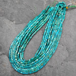 Genuine Real Natural Blue Green Turquoise 4mm Cube Square Dice Beads 15.5" Strand