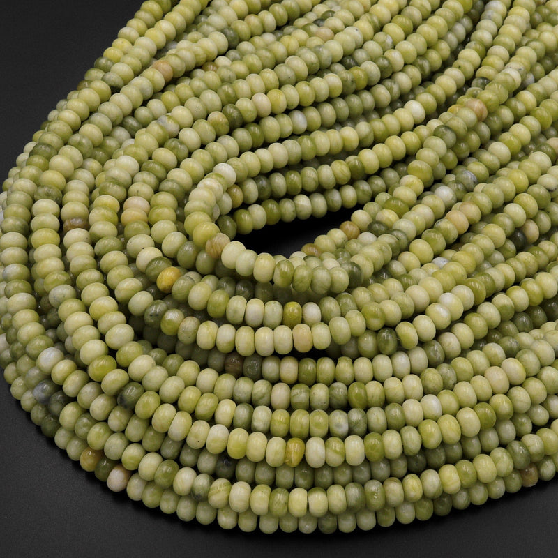 Natural Green Serpentine Jade Beads 6mm Rondelle 15.5" Strand