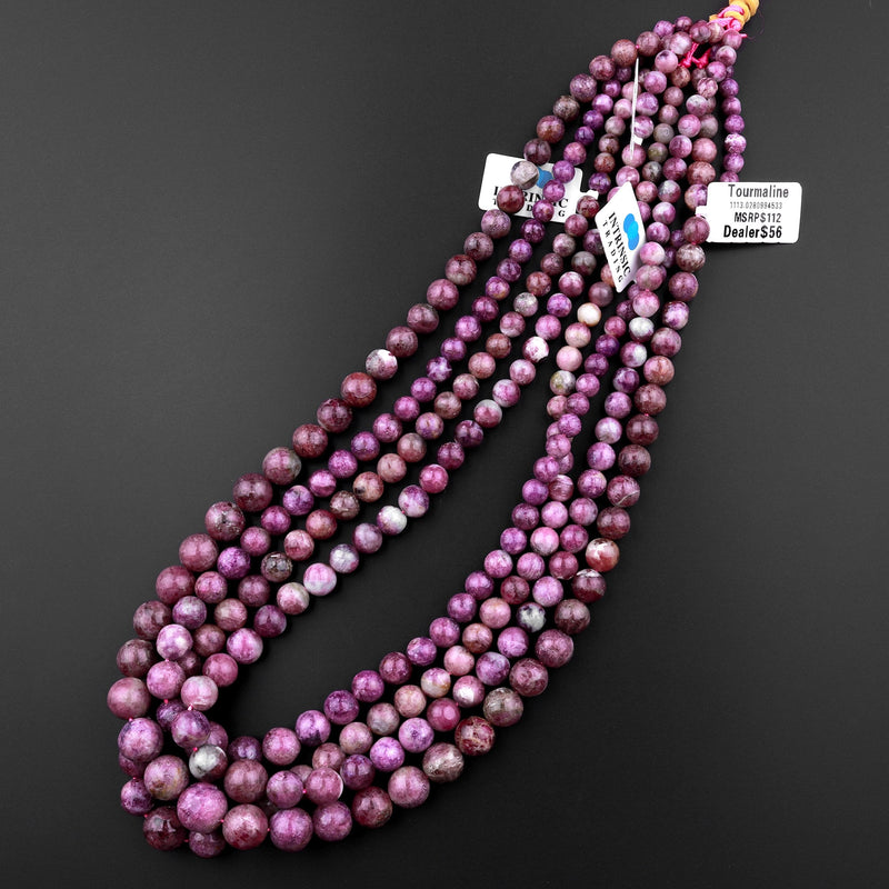Graduated Natural Fushia Pink Tourmaline Round Beads 20" Strand