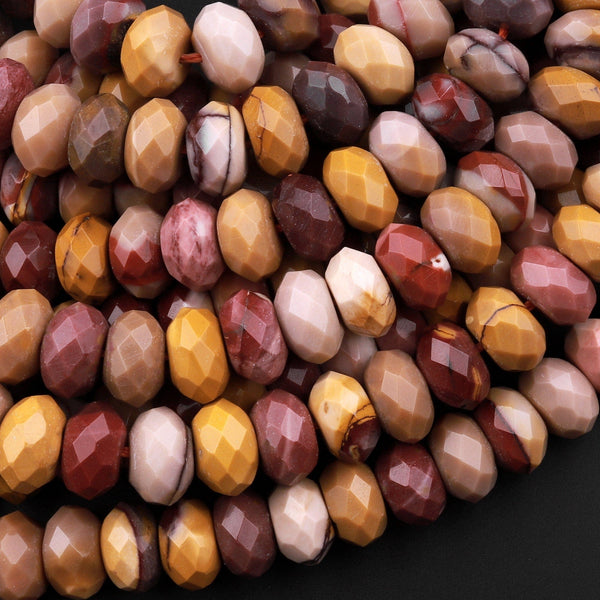 Large Australian Mookaite 10mm Faceted Rondelle Beads Sunset Color Red Yellow Maroon 15.5" Strand